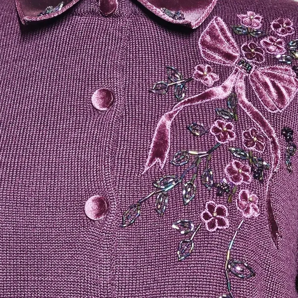 Purple Wool Blend Embellished Sweater Size Small